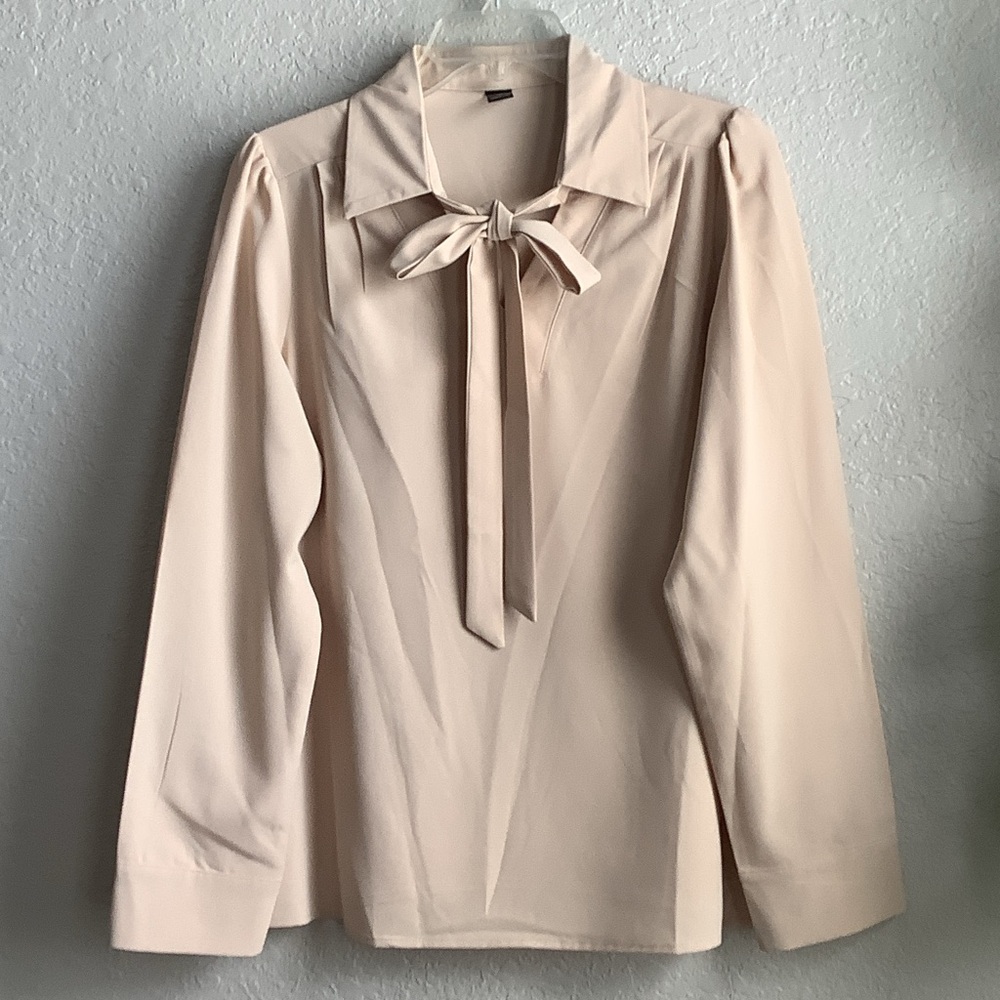 Elegant Cream Blouse with Tie Neck
